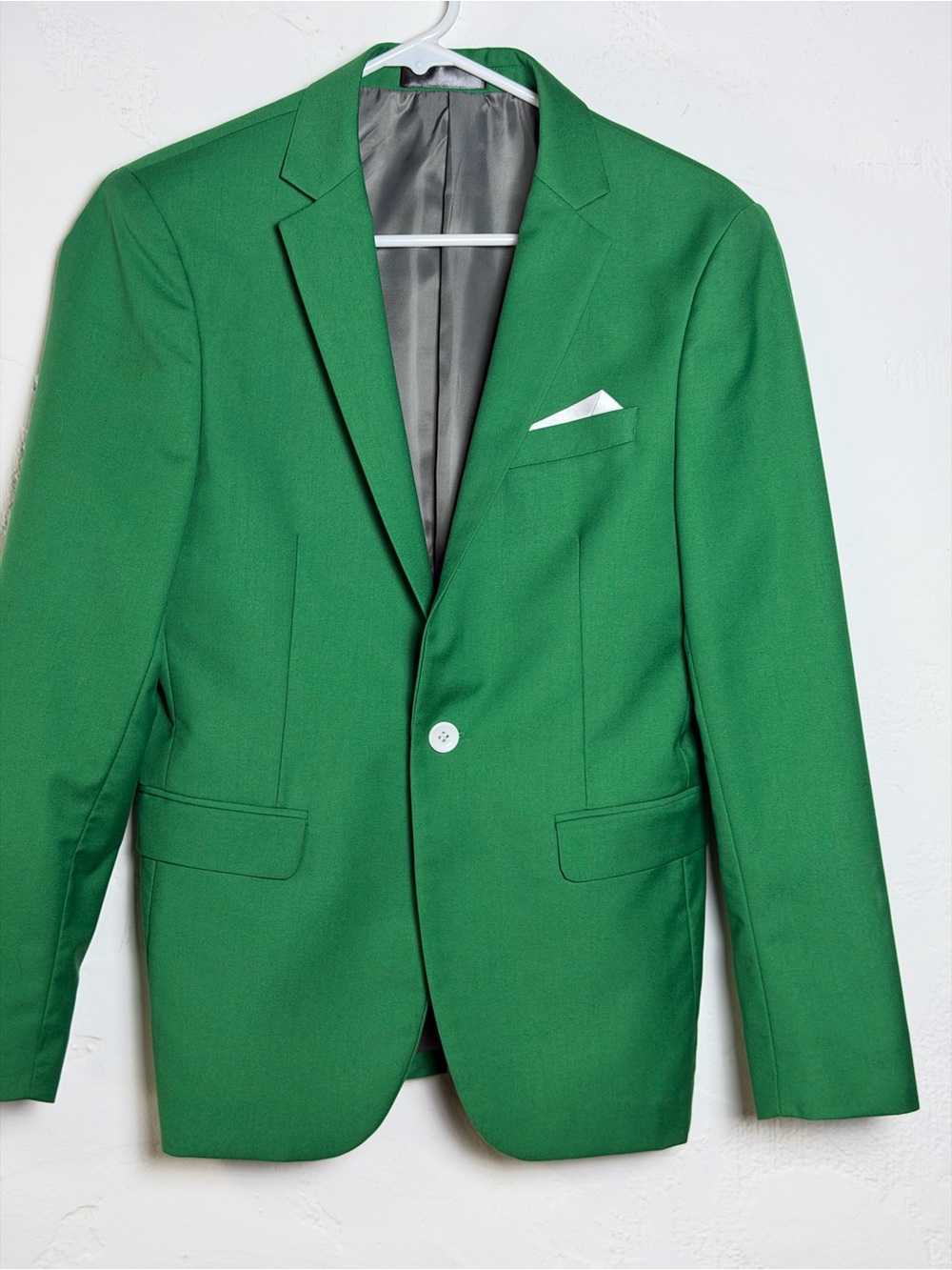 Kelly Green Boys Single-Breasted Dress Blazer with White Pocket Square- Dressy